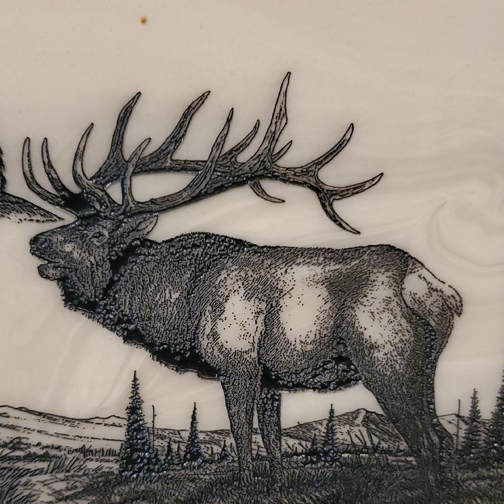 Vintage Wood-Framed Wildlife Picture - Bear, Elk & Eagle in Black and White - Picture 7 of 7